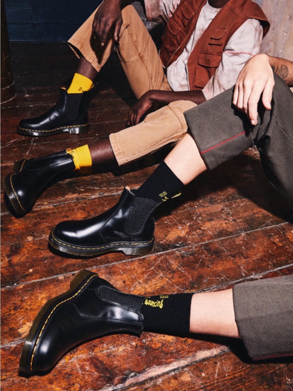 Dr. Martens 2976 Black Leather Boots with Yellow Stitching Unisex